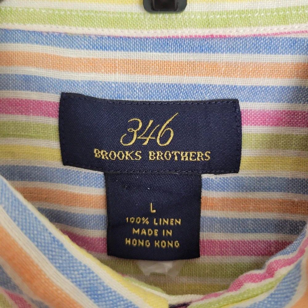 Brooks Brothers 346 Men's L Colorful 100% Linen Short Sleeve Button Down Shirt